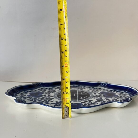Vintage Bombay Company Chinoiserie Blue and White Porcelain tray, wooden stand - Picture 14 of 16